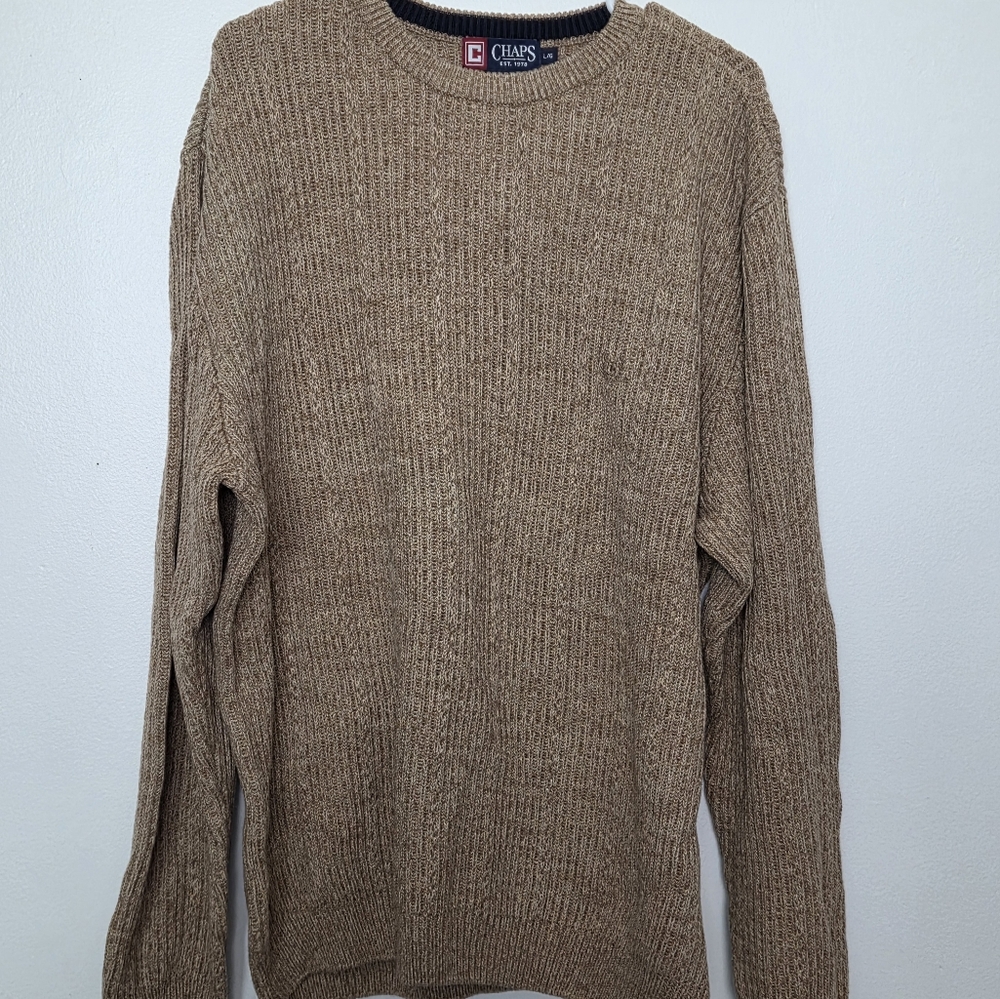 Chaps Pullover Sweater Mens L Beige Ribbed 100% Cotton NWT - Picture 3 of 9